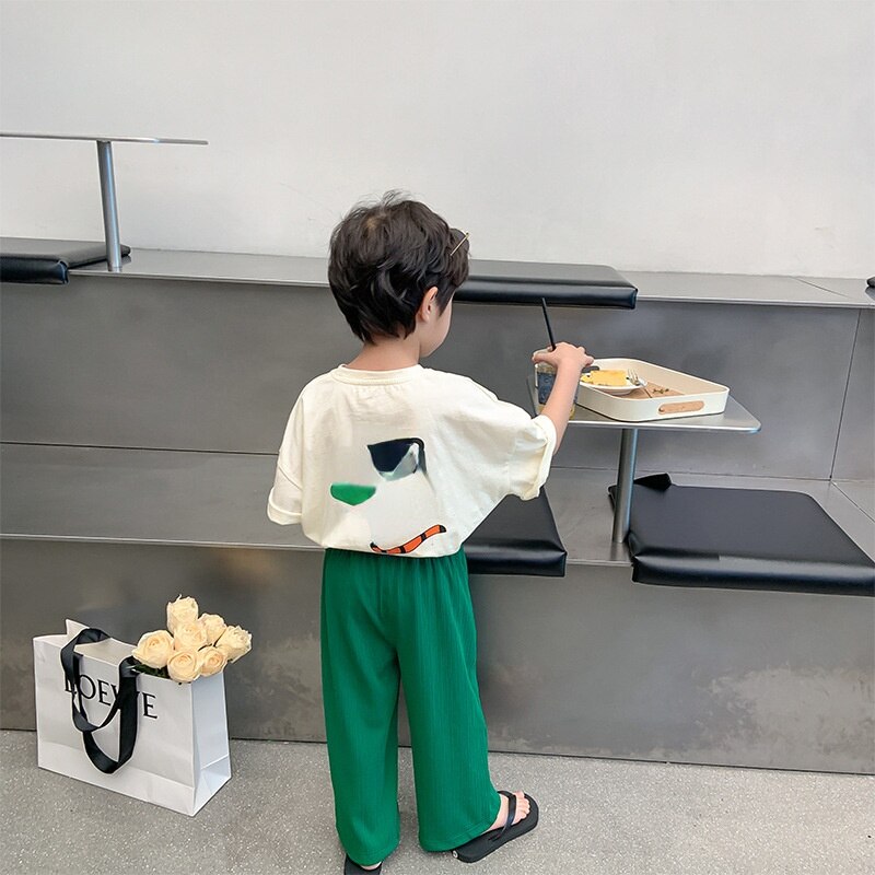 2022 Zomer Jongens En Meisjes Effen Kleur Alle-Match Wijde Pijpen Broek Unisex Losse Dunne Broek