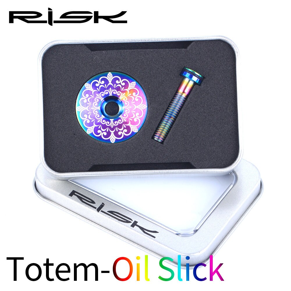 RISK Bicycle Stem Top Cap Headset Cover Titanium Alloy Bolt Road MTB Bike 28.6mm 1 1/8" Front Fork Head Tube Superlight Ti Screw: Totem Oil slick