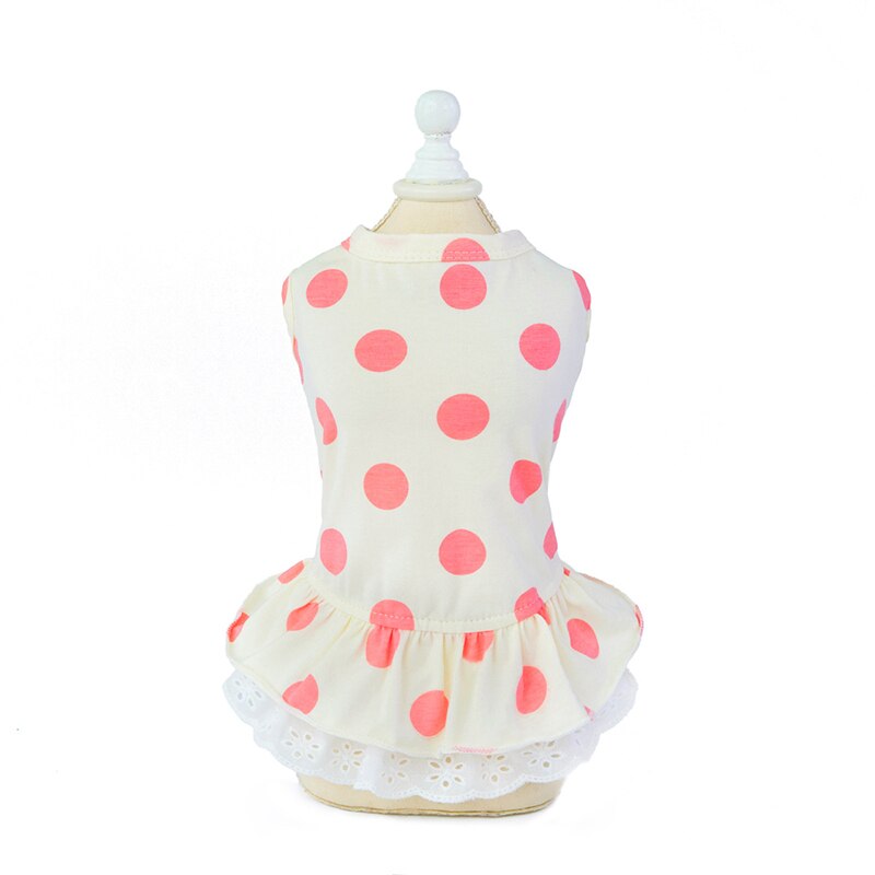 1PC Summer Dot Puppy Dog Cat Dresses for Yorkies Chihuahua Clothing Soft Cotton Lace Pet Clothing for Dogs Cats Pets Skirt Dress: White / M