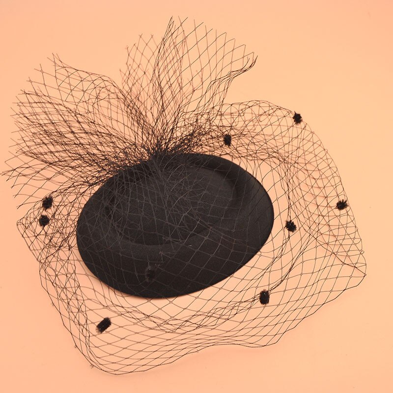 Sombrero de velo negro para mujer, tocado de lana vintage, sombrero de boda, , pastillero, tocados elegantes