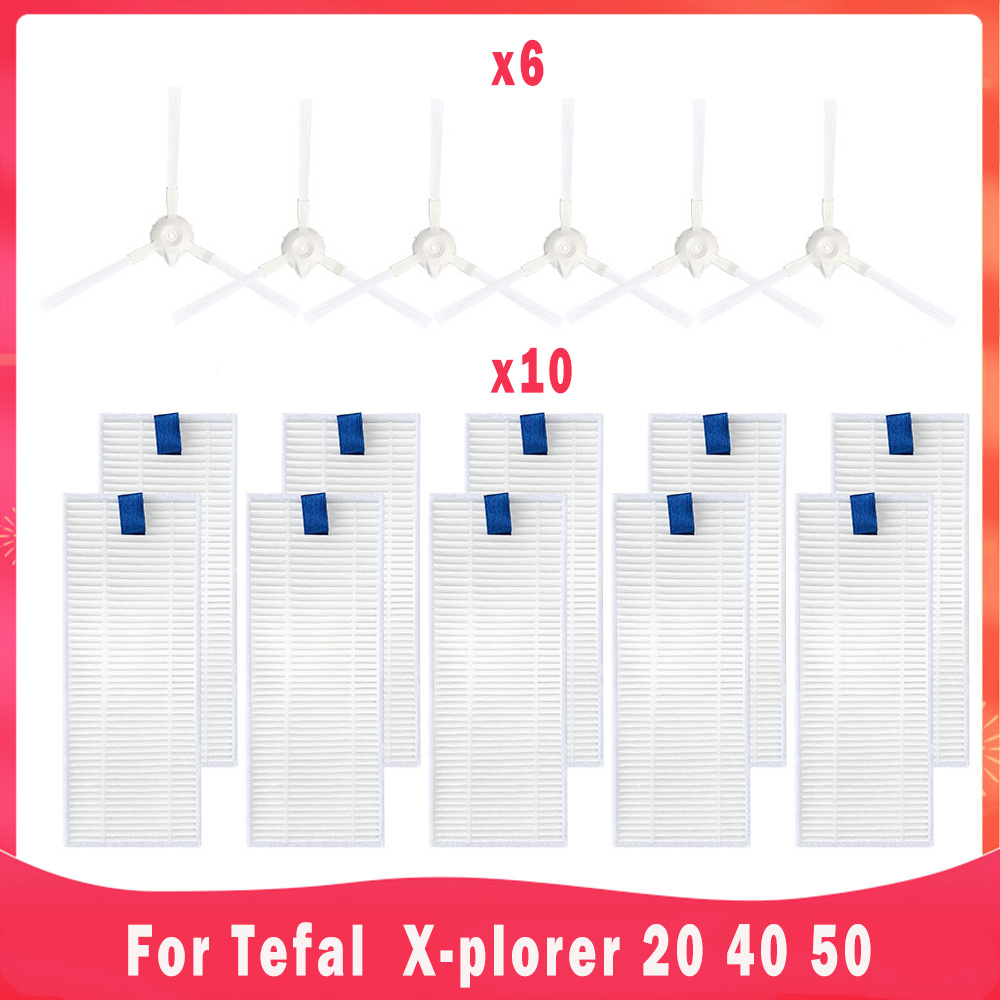 Ajuste para aspiradoras Robot Rowenta Tefal x-plorer 20 / 40 / 45 / 50 / isweep x3, Cepillo Lateral principal, filtro Hepa, accesorios de pieza de fregona: Chocolate