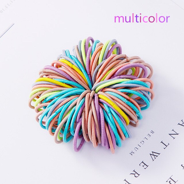100 unids/lote Color caramelo chicas de Nylon 3CM bandas de goma de la seguridad de los niños elástico bandas de pelo de cola de caballo titular Niños Accesorios para el pelo: MULTI