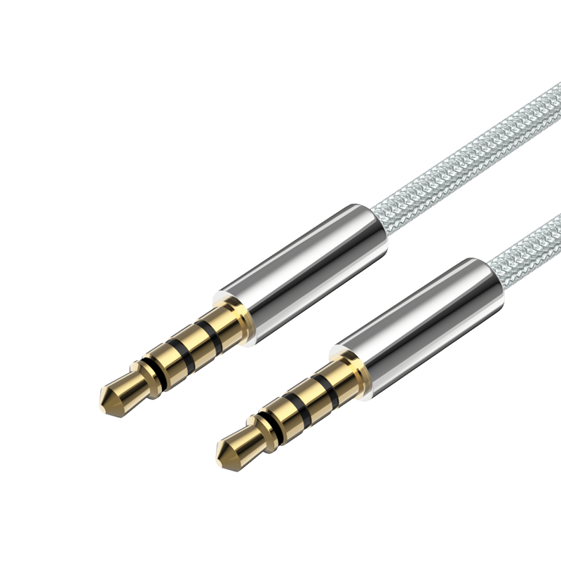 JianHan Audio AUX Cable 3.5mm Jack Speaker Cable 4 Poles Nylon Braided Headphones AUX Extension Cable for Microphone Car MP3 MP4: Srebrny / 5 m