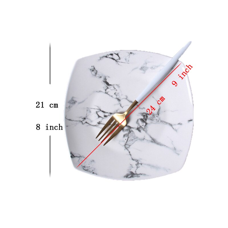 Kwartel 10 Inches Diner Plaat, Keramische Schalen en Borden Sets, Marmer Mok/Plaat, keramische Marmer Servies, Lepel, Kom, Koffie Set: 8 inch square plate
