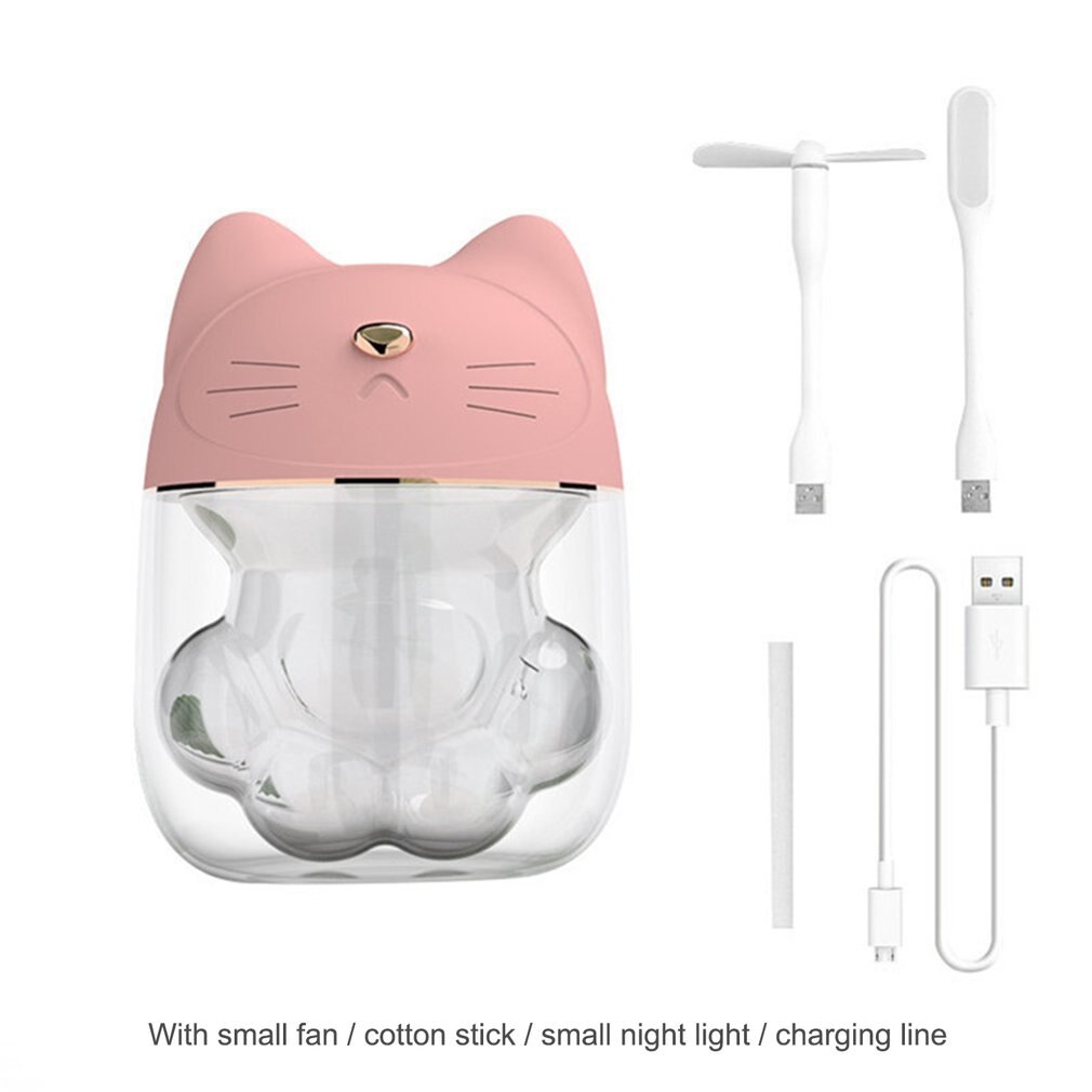 Cute Cat Claw Cup Air Humidifier USB Desktop Diffuser Mist Maker Ultrasonic Air Humidifier Colorful Night Light: Pink