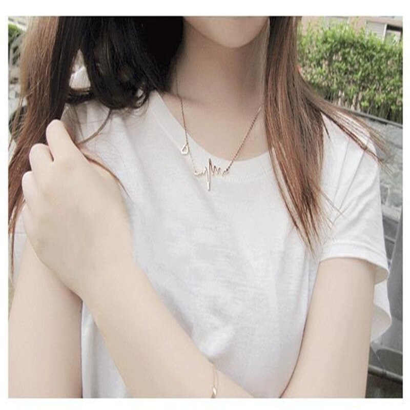 Colliers en chaîne d'électrocardiogramme pour femmes, pendentif de battement de cœur, bijoux pour amoureux, à la