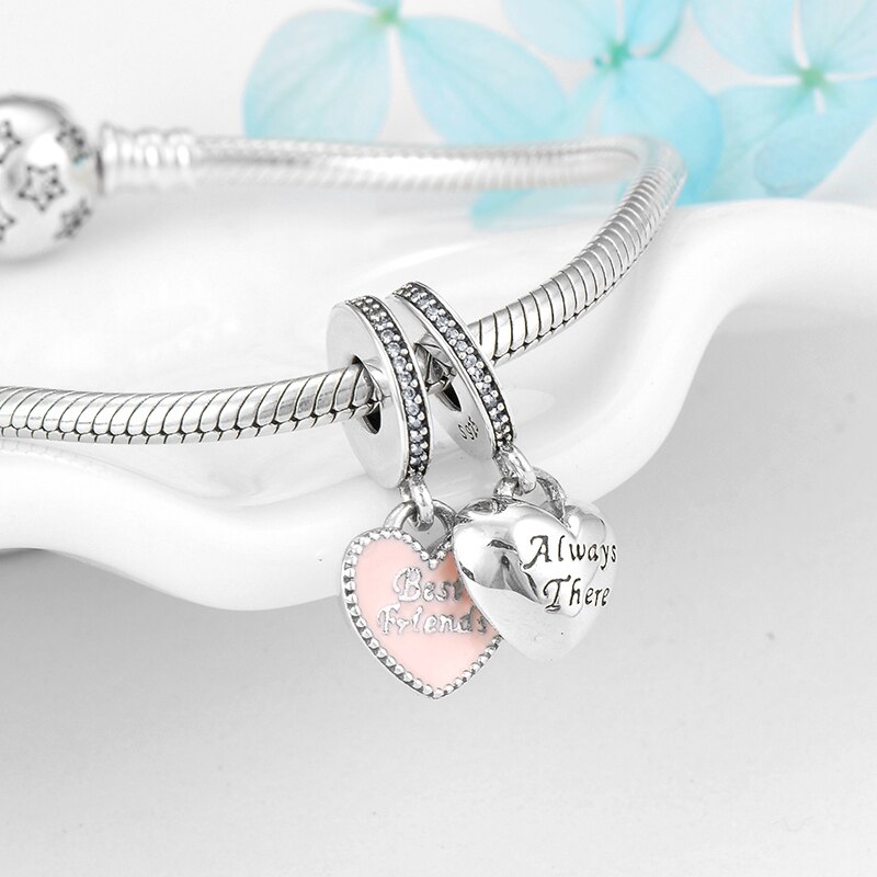 Friendship 925 Sterling Silver Heart Best Friend Charms Pendants Fit Original European Charm Bracelet Jewelry making