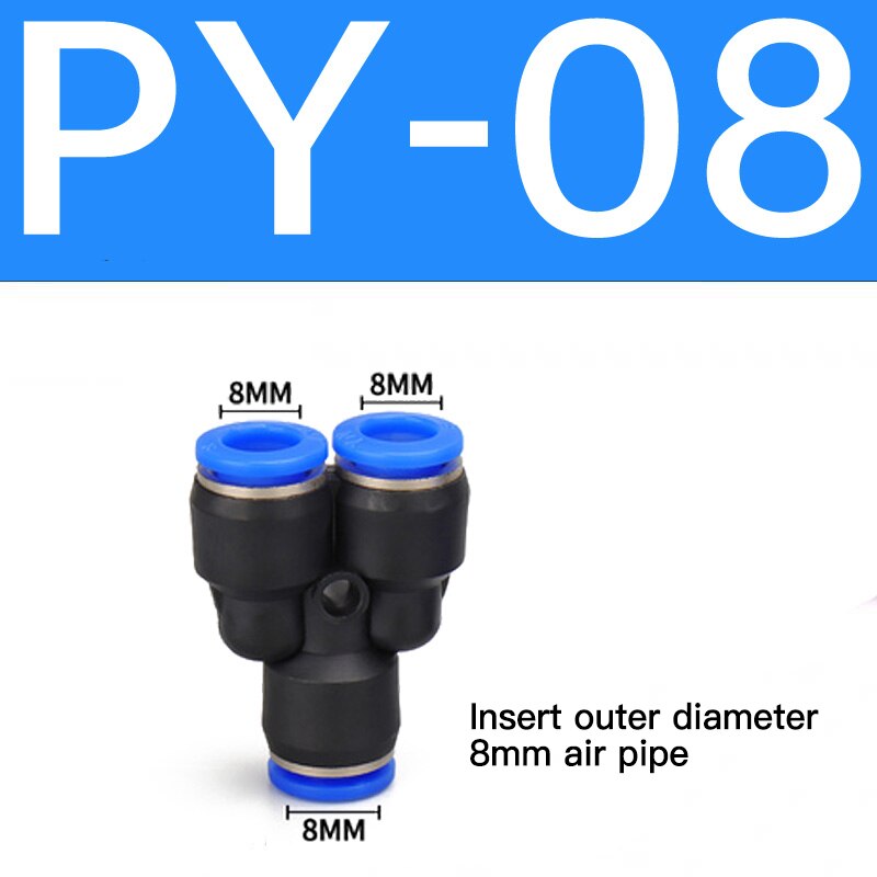 Connecteur de raccord pneumatique, tube de type Y, 3 voies, joint à pression rapide, PY-6 PY-4 PY-8 PY-10 PY-12, 1 pièce: Bleu
