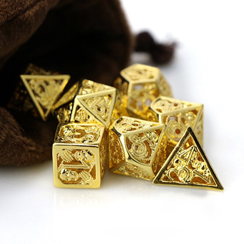 metal dnd dice set Hollow out dice set mechanical dungeon and dragon rpg d&d Bronz polyhedral dice with bag D20 D12 D10 D8 D6 D4: B009