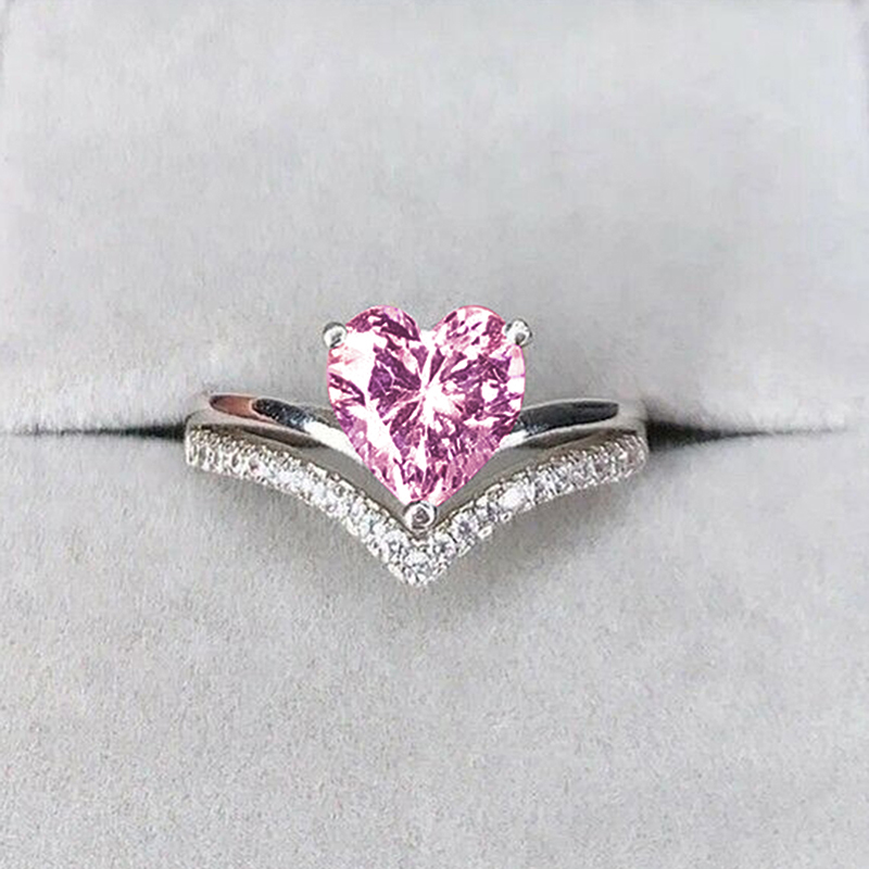 Huitan 2023 Trendy Heart Cubic Zirconia Women Rings for Engagement Wedding White/Pink/Green/Colored Love Rings Eternity Jewelry: 5 / green