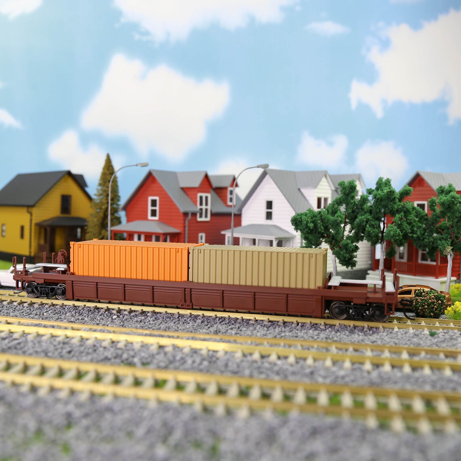 1 Set HO Scale 1:87 Well Car with 40' 20' Container Model Railway Wagons Model Train Freight Car C8749