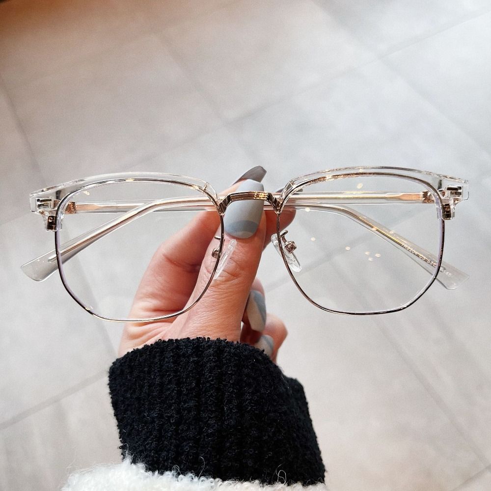 Retro Metal Half Frame Anti-Blue Light Glasses Eye Protection Plastics Flat Mirror Spectacles Half Frame Glasses for Women Men