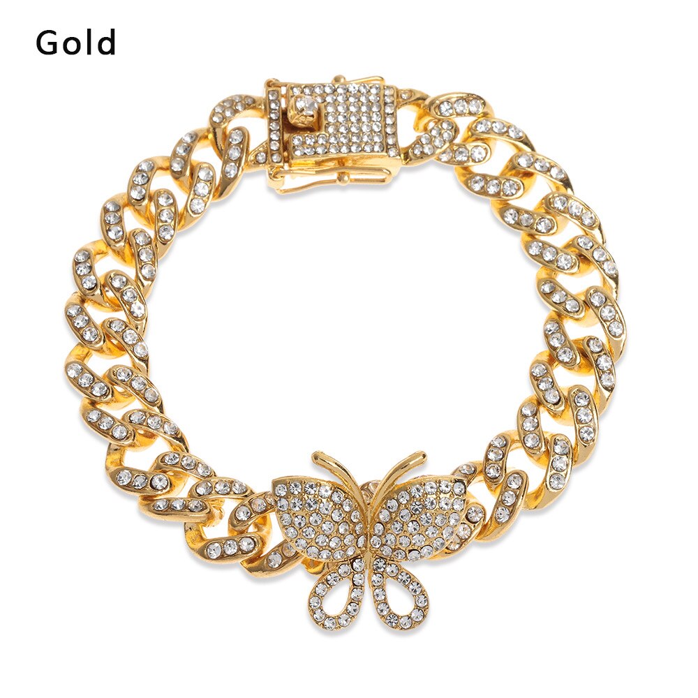 1 Pc Zirkoon Vlinder Enkelband Bling Strass Cubaanse Link Chain Enkelbanden Voor Vrouwen Brede Voet Armbanden Boho Strand Sieraden: gold