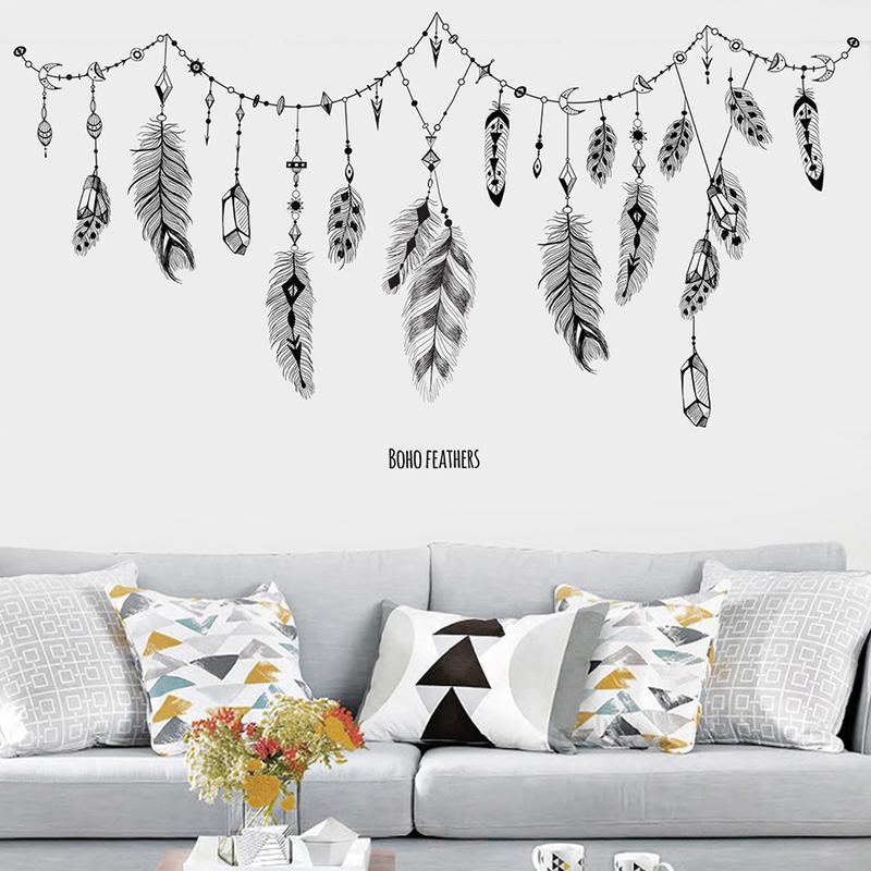 Lucky Dream Catcher Feathers Wall Sticker Living Room Mural Art Vinyl Decals Home Decor Feather Dreamlike Wall Stickers