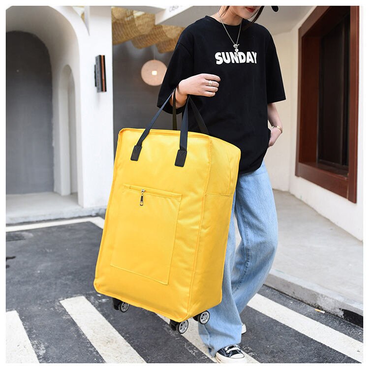 Große Kapazität Universal- Rad Reisetasche Ich bin Ausland Studie Oxford Tuch Klapp Rucksack Flugzeug Gepäck Lagerung Koffer Neue: Gelb / L