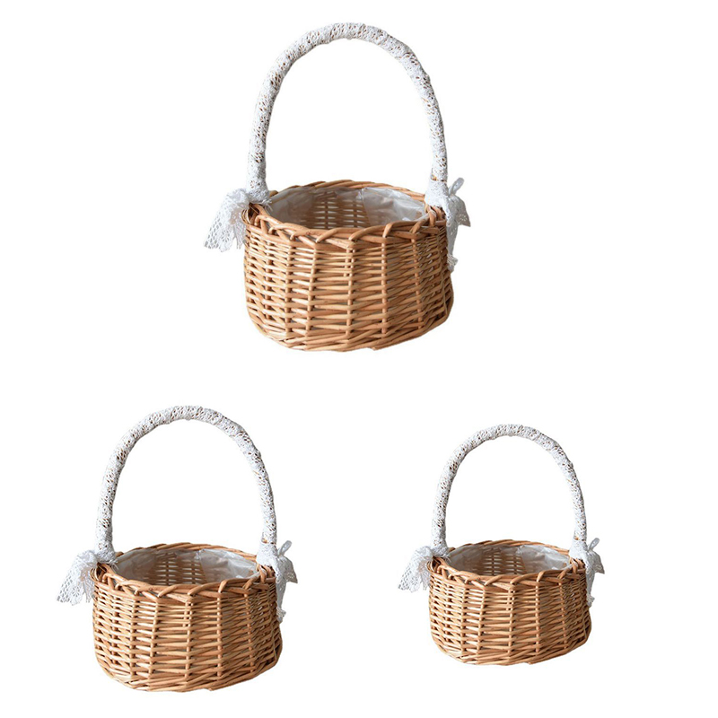 Bruiloft Geweven Opbergmand Met Handvat En Lint Rieten Rotan Bloemenmand Voor Bruiloft Verjaardagsfeest Huis Tuin Decor