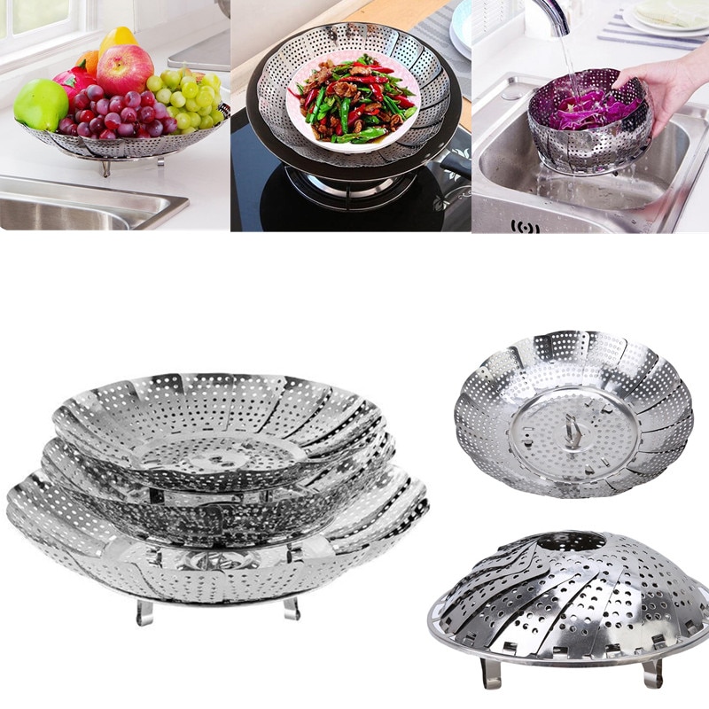 Folding Stainless Steel Steamer Vegetable Kitchen Fruit Food Basket Mesh Steamer Rack Cookware And Utensils For Cooking Steam