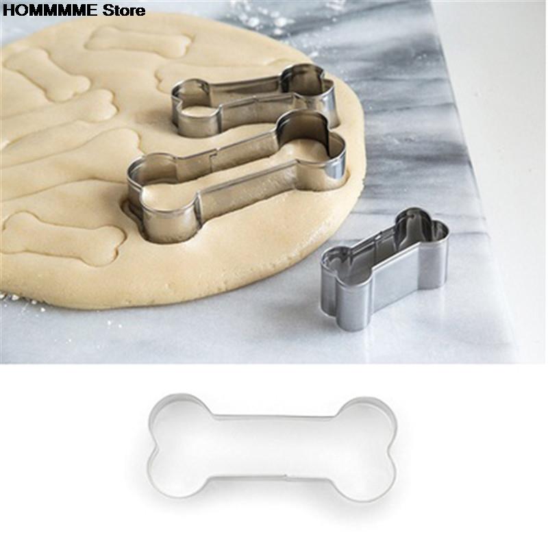 ! 3Pcs/Set Kitchen Stainless Steel Dog Bone Cookie Cutter Biscuit Fondant Pastry Bake Tool