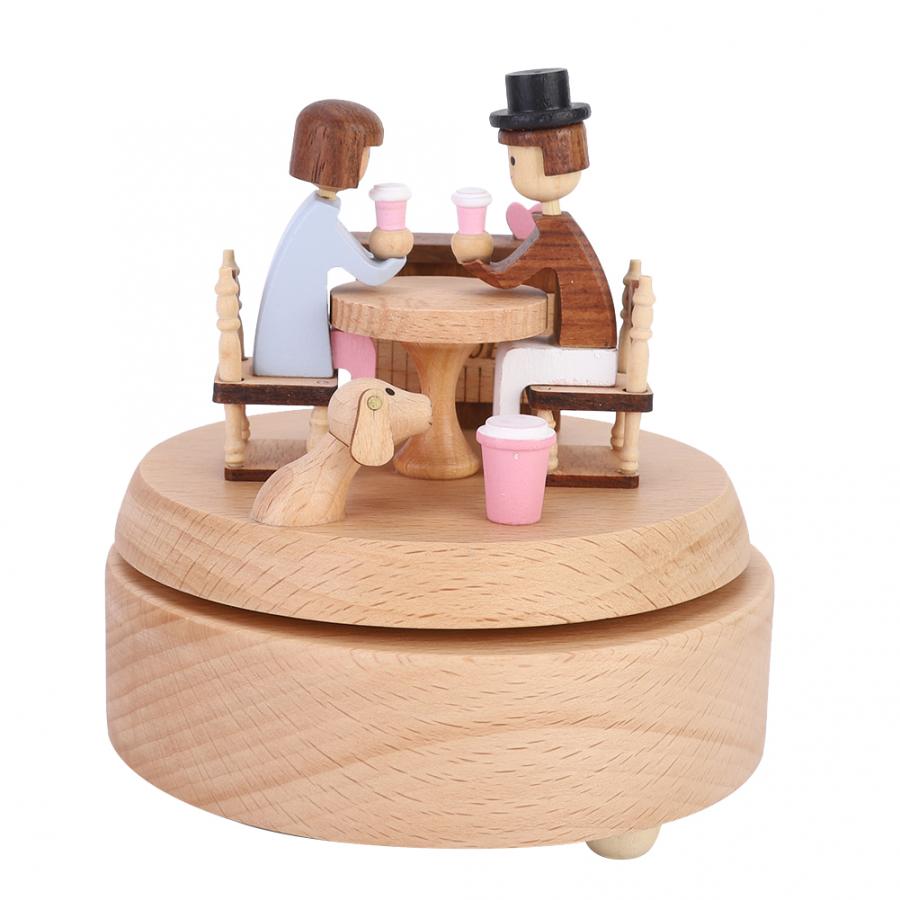 Distinctive Shape Wooden Music Box Rotating Musical Box for Home Table Decoration Rotating Music Box