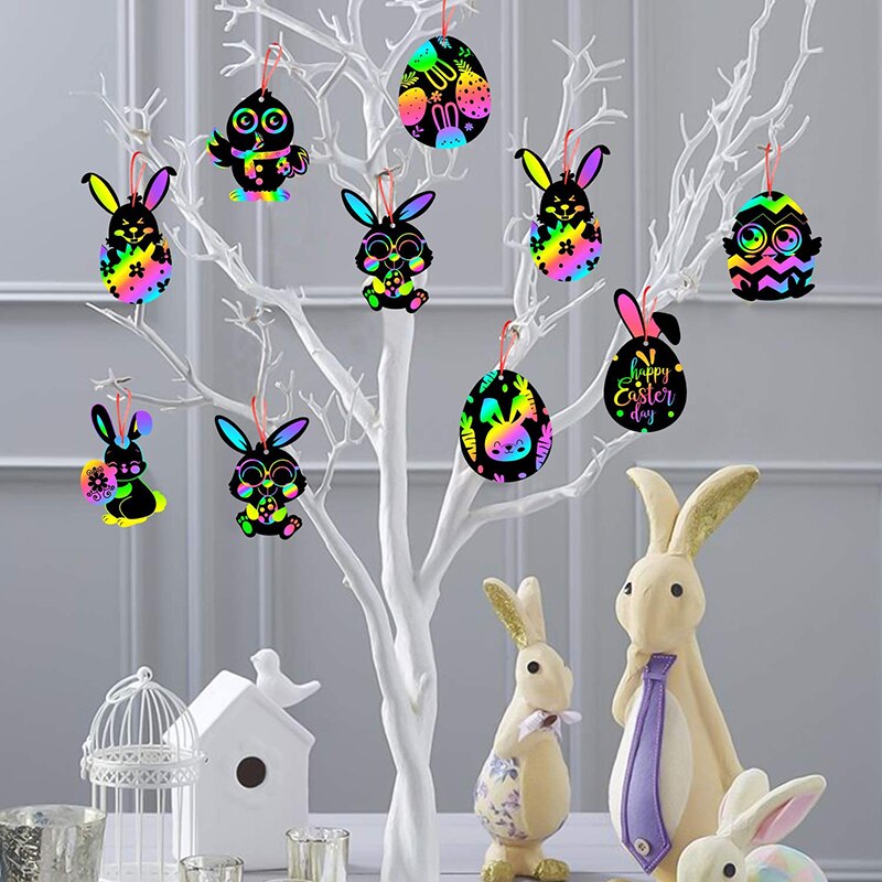 64Pcs Easter Scratch Party Supplies Easter Eggs Bunnies Chicks Scratching Cards Easter Decor Scratch DIY Crafts Parties for Kids