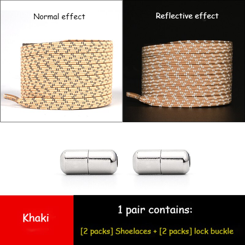 Cordones elásticos reflectantes sin lazos para zapatillas, cordones de goma para zapato que No se ata, planos y rápidos para niños y adultos: Khaki