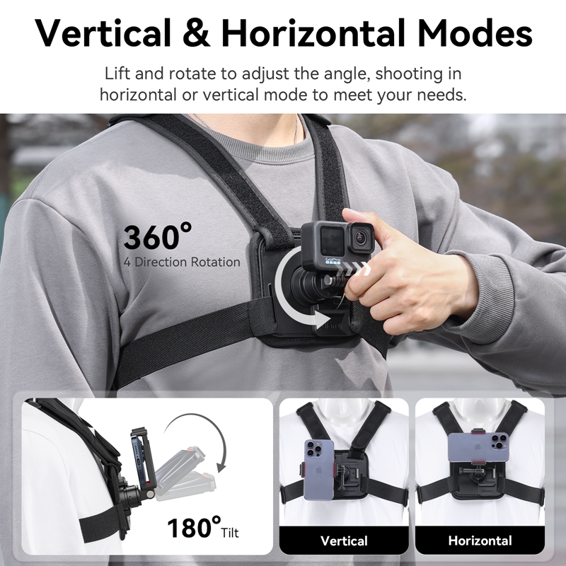 Ulanzi CM027 Soporte de correa para la cabeza/Correa para el pecho CM028 para cámaras de acción Gopro Insta360 DJI Teléfonos móviles Modos horizontales verticales