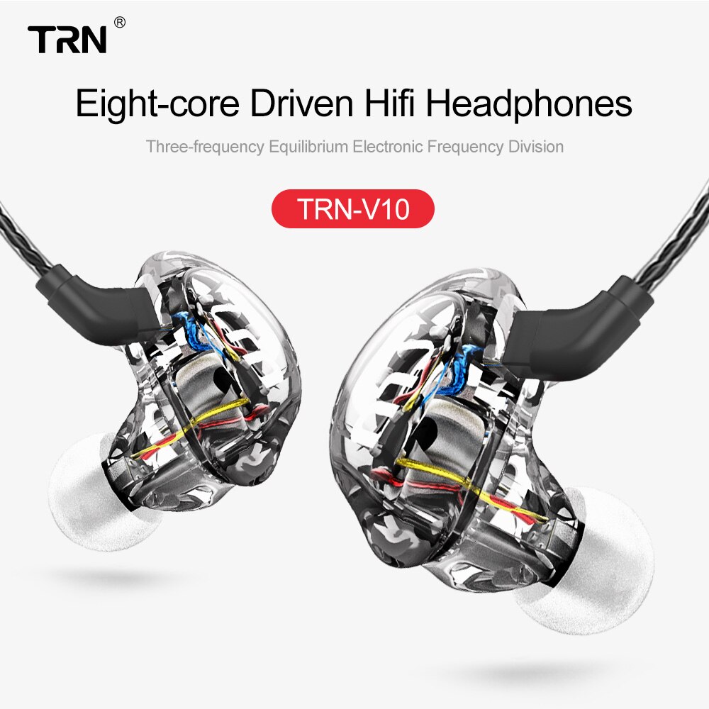 Trn-fone de ouvido híbrido v10, 2dd, hifi monito, para corrida, esporte, tomada de ouvido com 2pin destacável, v90 \ ba5 \ t3