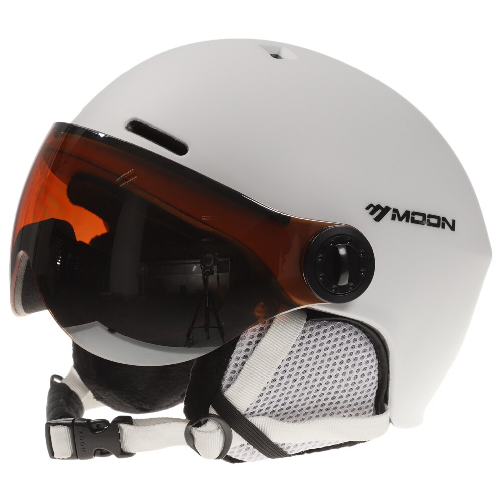 Mænd kvinder ski snowboard hjelm med ørekappe beskyttelsesbriller sikkerhed ski pc+eps hjelm ski sne sports snowboard hjelm: Hvid / M