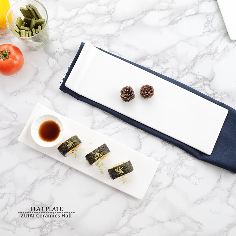 Pure white hotel tableware ceramic flat plate warped side plate rectangular flat plate sushi plate cake plate western-style plat