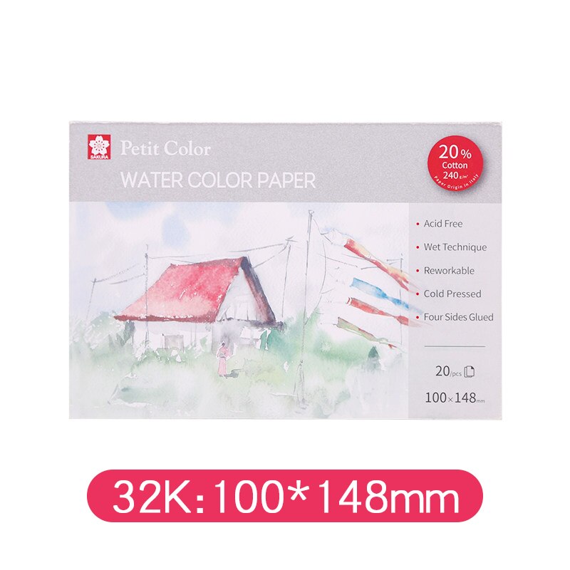 Sakura-Cuaderno de papel blanco de acuarela de 32K, cuaderno de bocetos pintados a mano, agenda de artista, suministros de oficina y escuela, papelería: Default Title