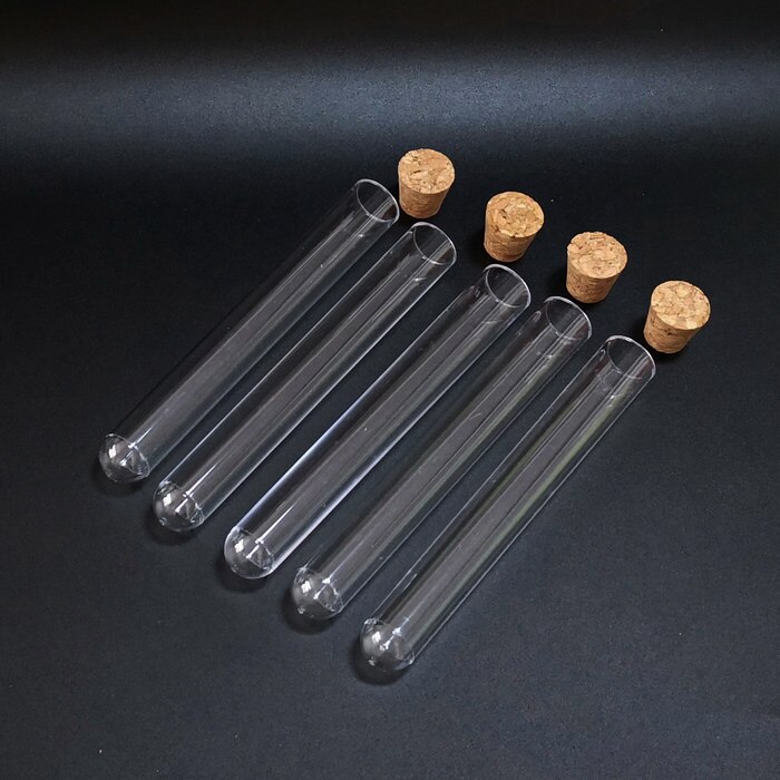 20pcs/lot 20x150mm rigid plastic test tube with cork Stopper round bottom container for school laboratory