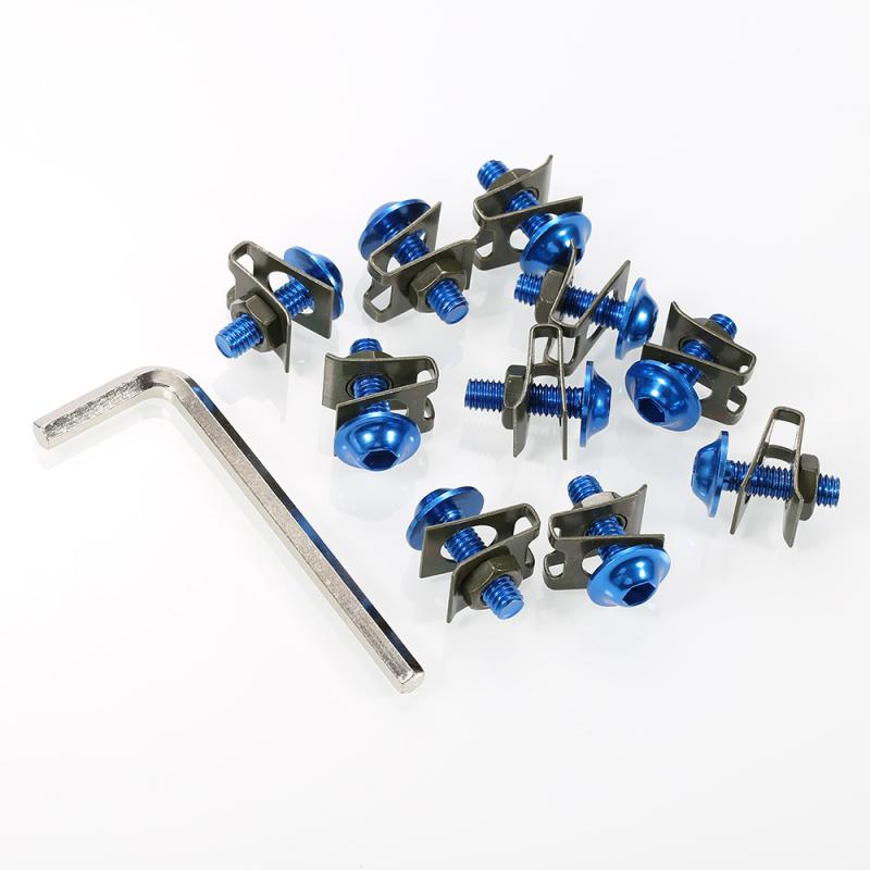 10 Uds carenado de chasis pernos M6 6mm accesorios de la motocicleta aguja velocidad sujetadores con clips metálicos Clips tornillo de resorte de tuerca de estilo de coche: Azul