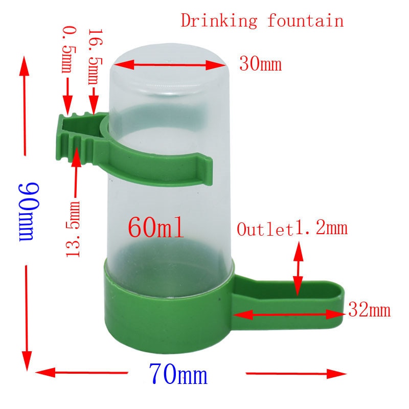 60 ml 90 ml 140 ml 150ml voljär undulat cockatiel fåglar matningsutrustning papegoja fågel drinker matare vattning plast med klämma 30 st