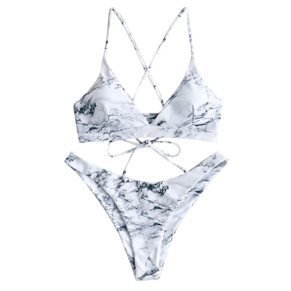 Sexy Bikini Set Vrouwen Vintage Badmode Marmer Print Badpak Biquini Badpakken Kostuum De Baie Kostium Kąpielowy: S