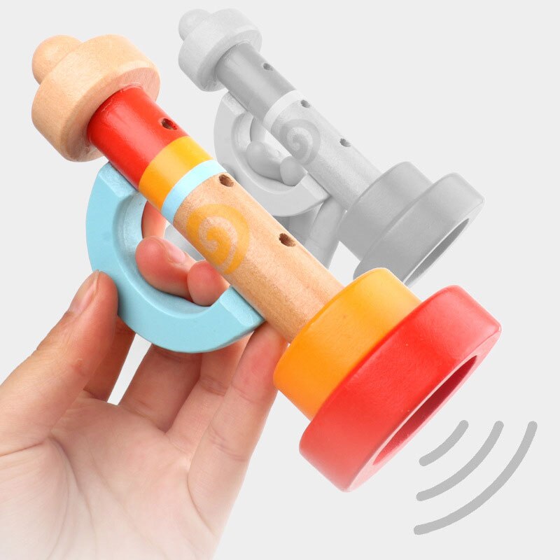 Färgglad trämusik babyleksaker spädbarn spelar trumpet grepp träning tidiga pedagogiska leksaker förälder-barn leker roligt spel