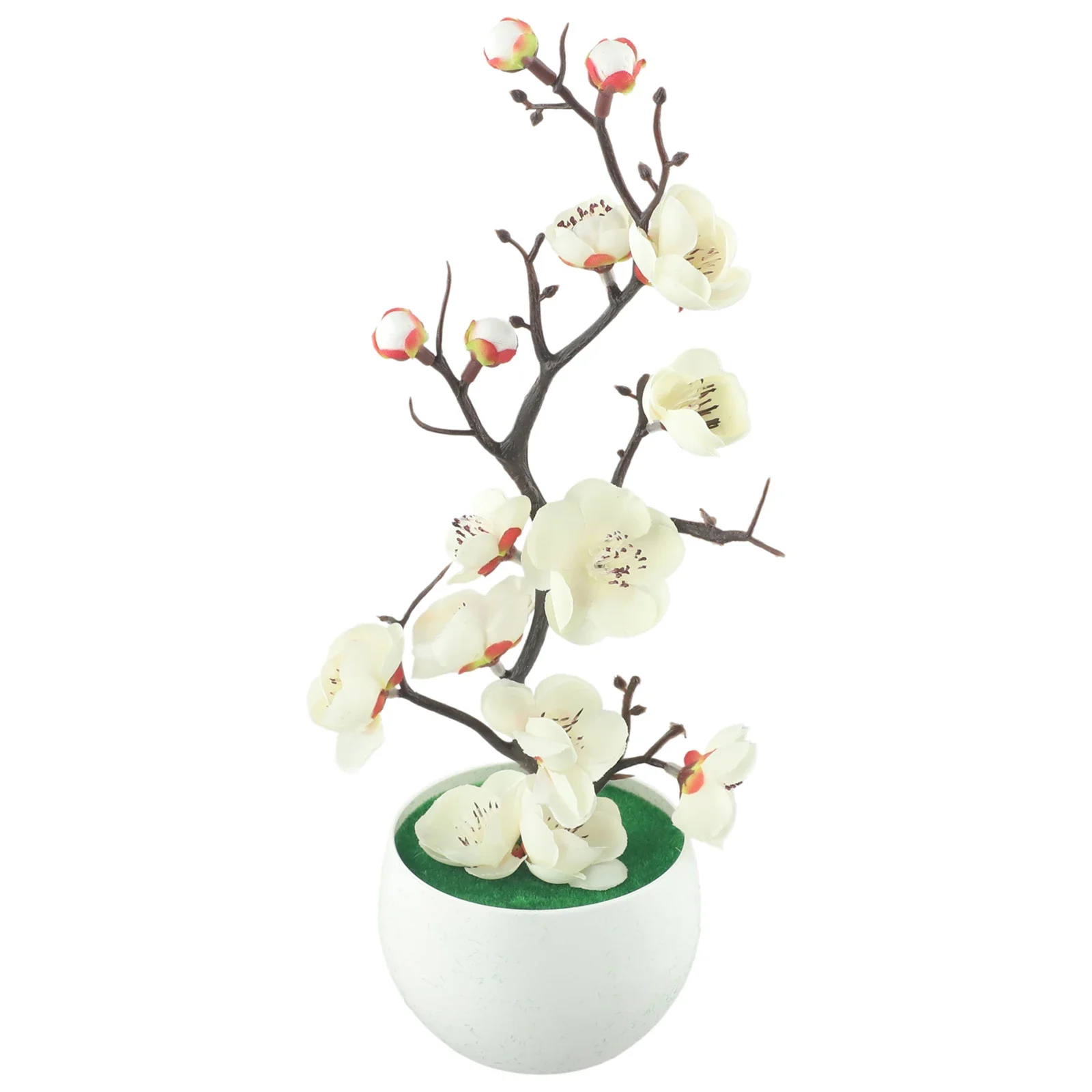 Plantes artificielles en pot 30x11cm, Simulation de bonsaï, fleur de prunier en soie, décoration de maison et de bureau, branche de fleur de prunier pour mariage ﻿: Beige