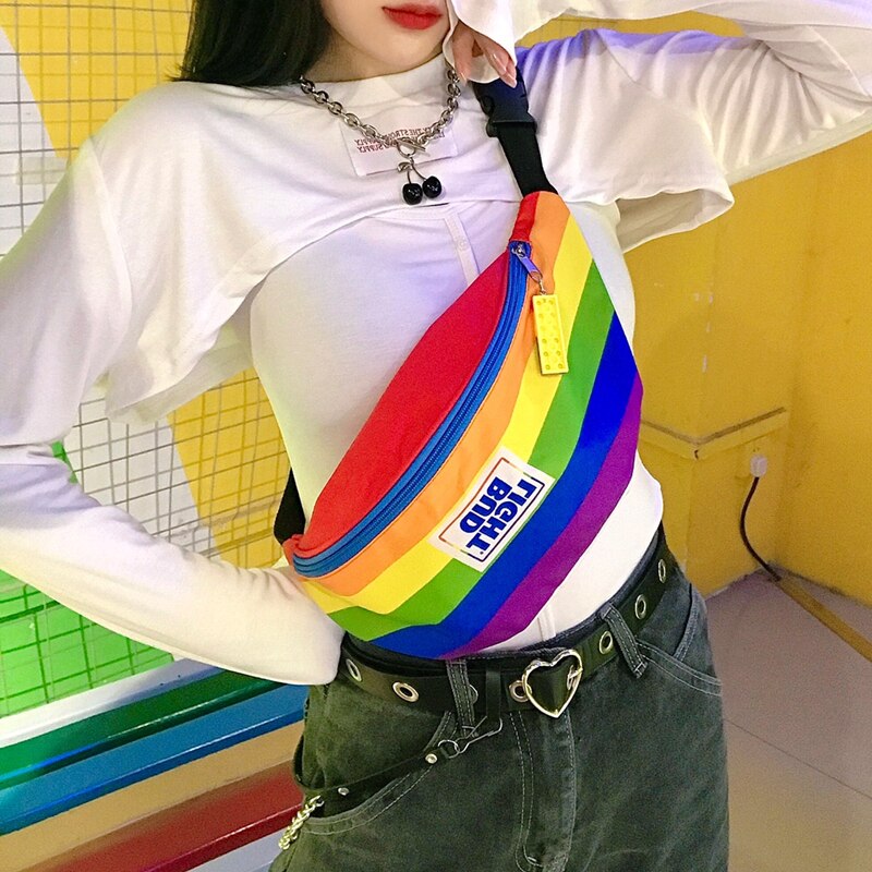 Rainbow Steam Wave German Y2k Millennial Girl Chest Bag Waist Bag Underarm Bag Nightclub Cool Messenger Bag Width: 42cm