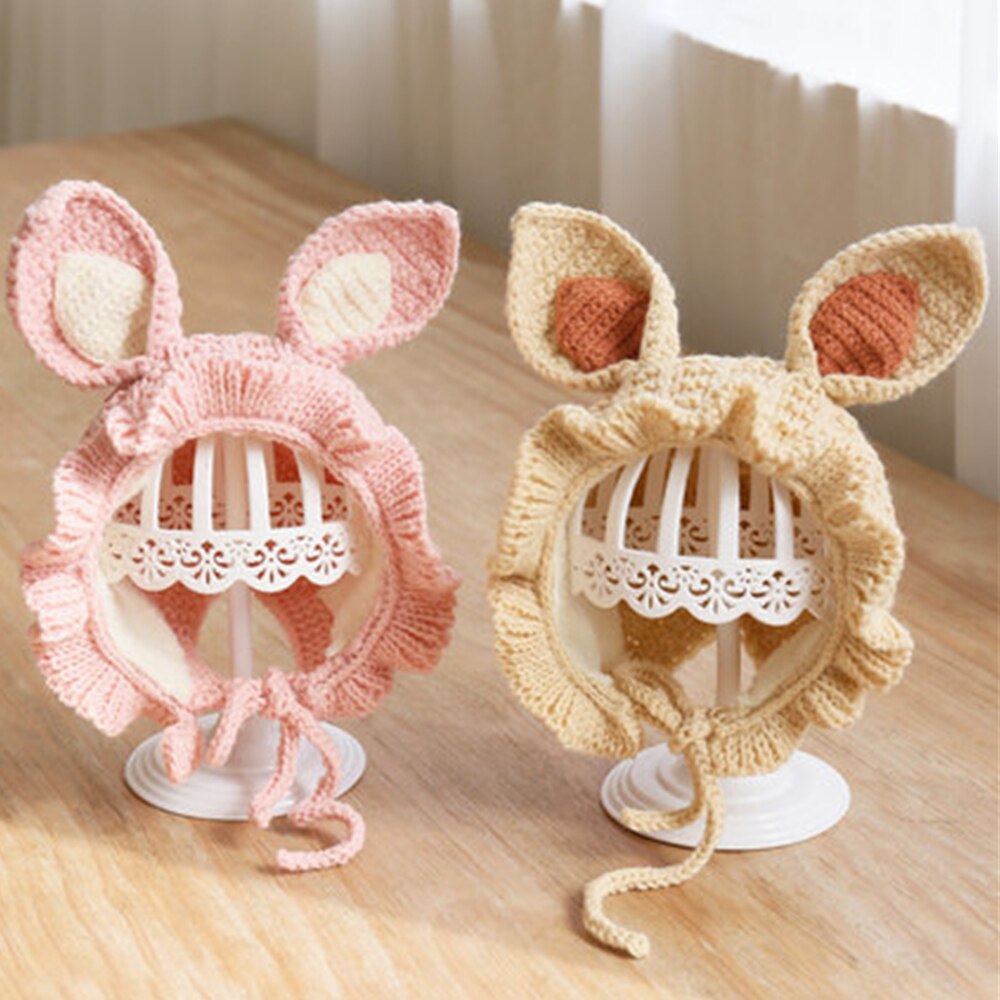 Baby gebreide muts winter muts kinderen wafel mutsen konijnenoren schattige baby muts voor de winter baby meisje muts met strik handgemaakte muts