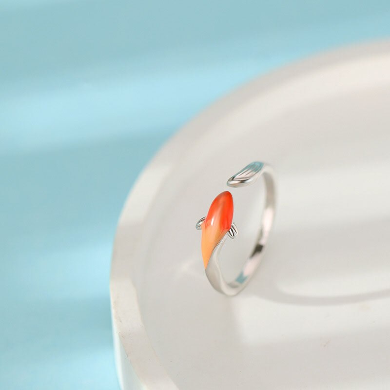 Röd koi fisk ring dam vintage smycken för kvinnor silver färg tur ringar klassisk konst utsökt lyx dam smycken