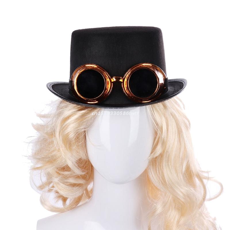 Sombrero de copa gótico victoriano Steampunk con gafas desmontables, Bowler, Jazz, Halloween, Cosplay, accesorio de disfraz de carnaval,