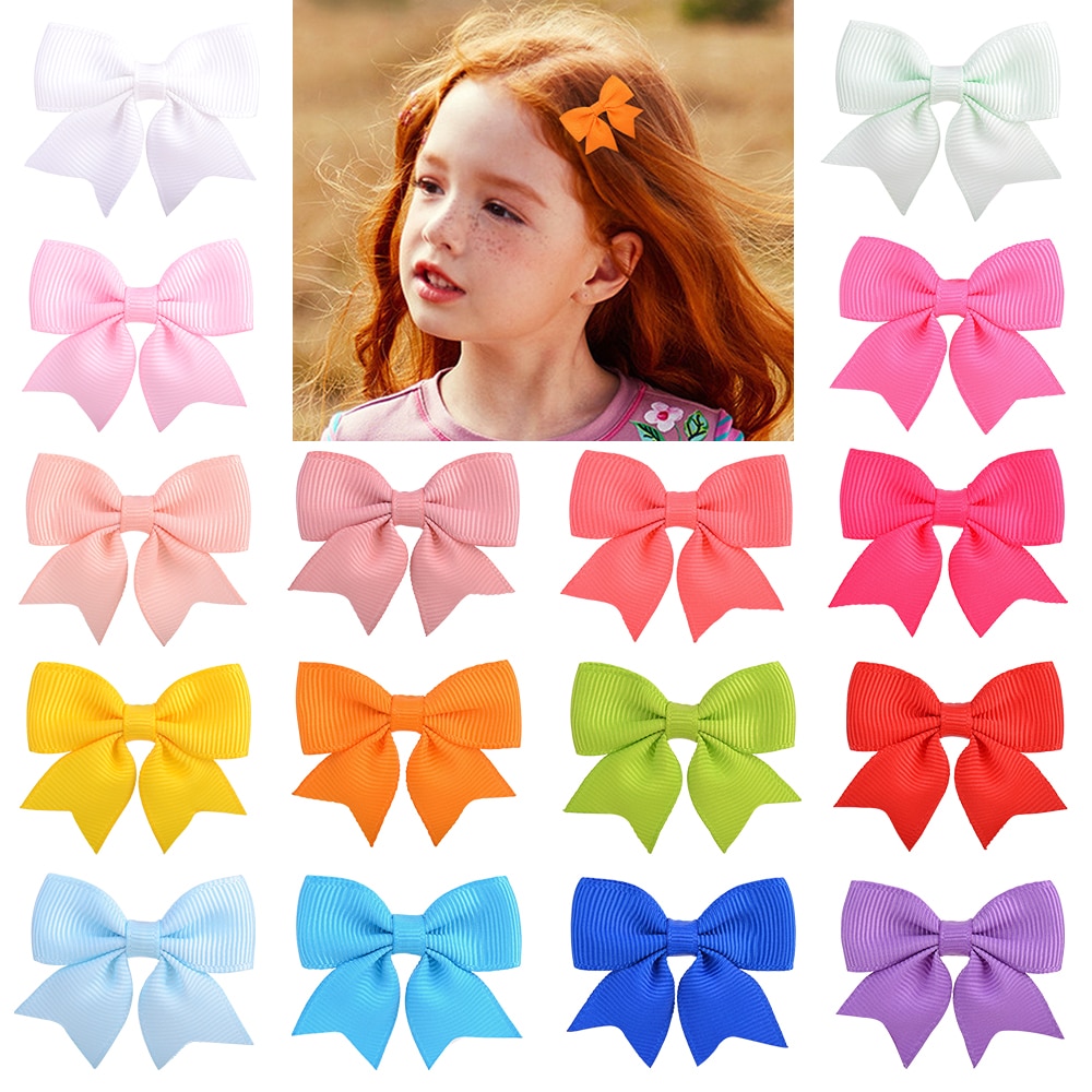 1 Piece Solid Grosgrain Ribbon Bows Hairpin Girl's Hair Bows Boutique Hair Clip Handmade Bowknot Clip For Kids Hair Accessories