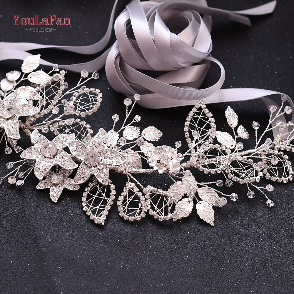 YouLaPan SH282 Rhinestone Belt Silver Diamond Belt Women’s Dress Belt Bridesmaid Dresses Belt Sparkly Belt Floral Bridal Belt