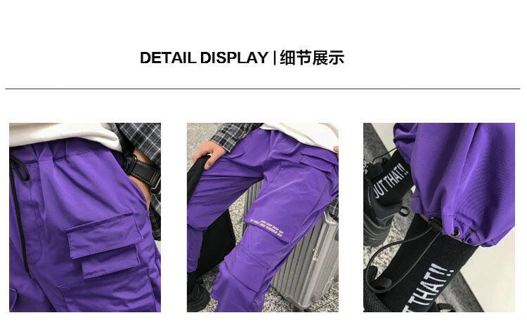 Menn streetwear last bukser kjeledress herre posete hofte hopp jogger bukser lommer harem bukser lilla joggebukser koreansk