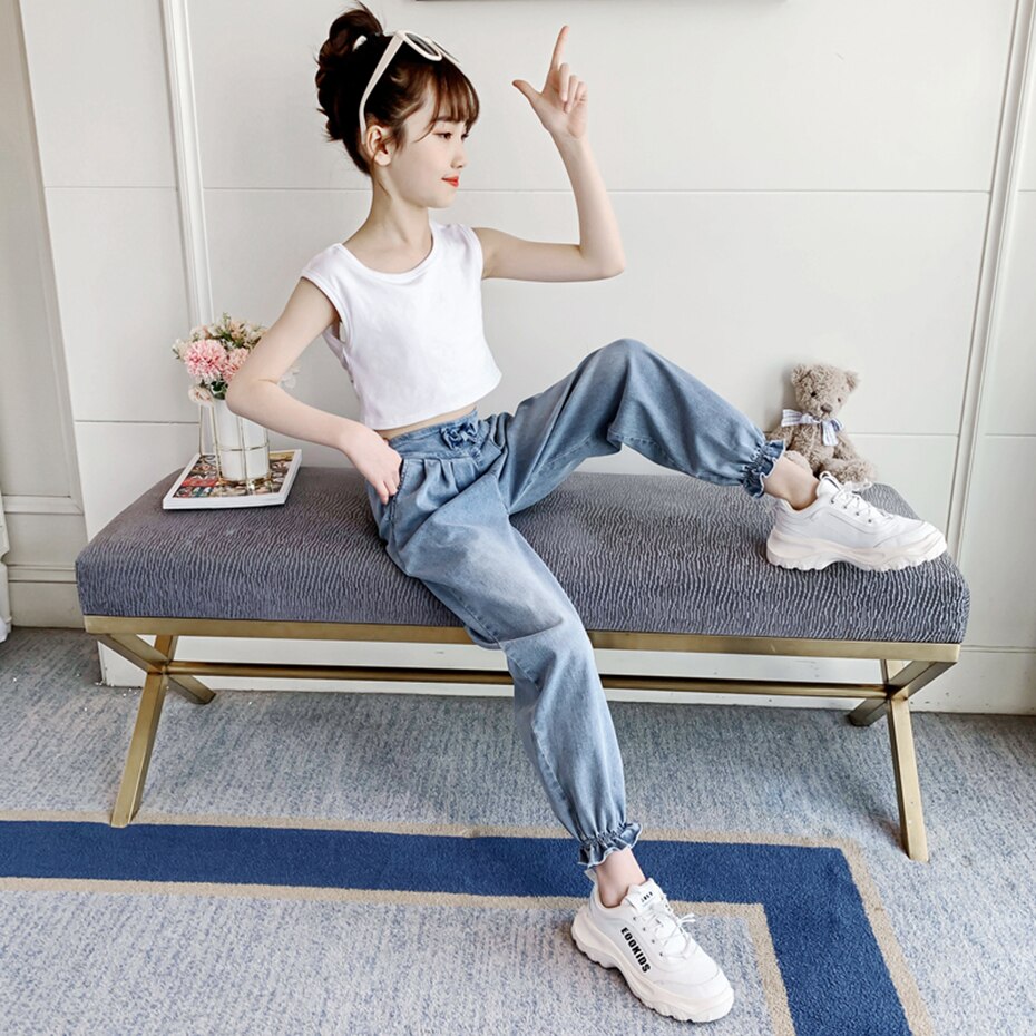 Girls Jeans Bow Kids Jeans Girls Casual Style Children Jeans Spring Autumn Children's Clothes 6 8 10 12 14