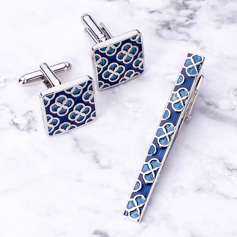 Luxus Emaille binden Clip Blau Blume binden Bar Glück vier-Kleeblatt Krawatte Stift Für Herren Hochzeit Geschäft