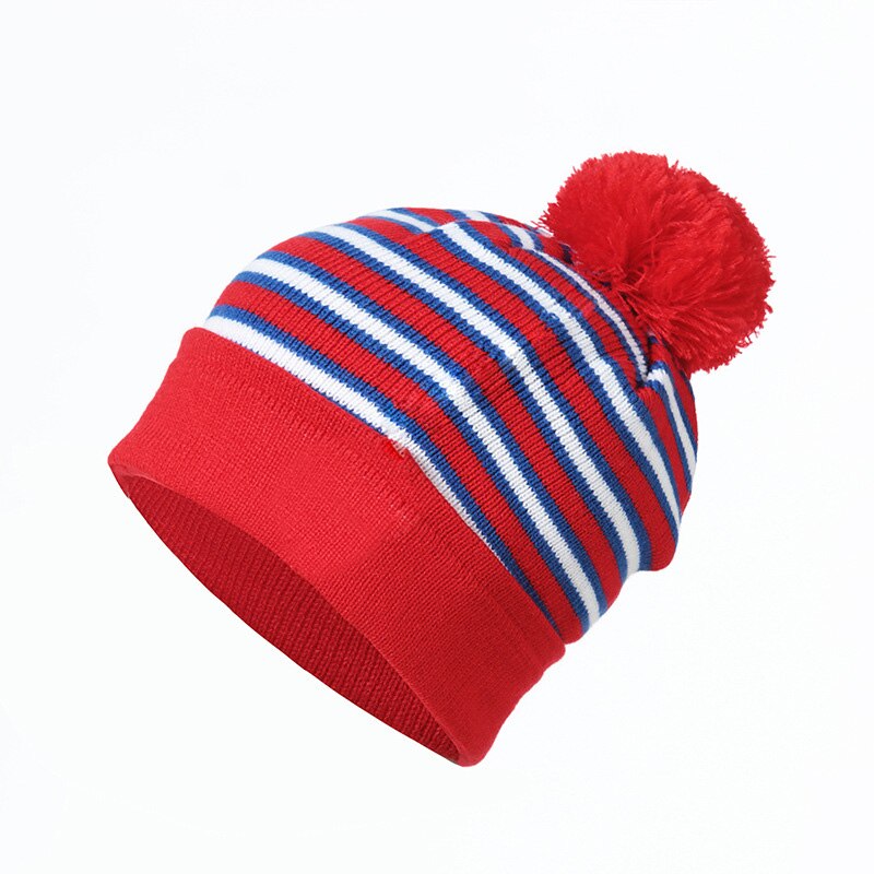 Børn dobbeltsidet hætte vinter beanie ski hat strik vinter strib hat til drenge og piger varme motorhjelm hatte: Rød