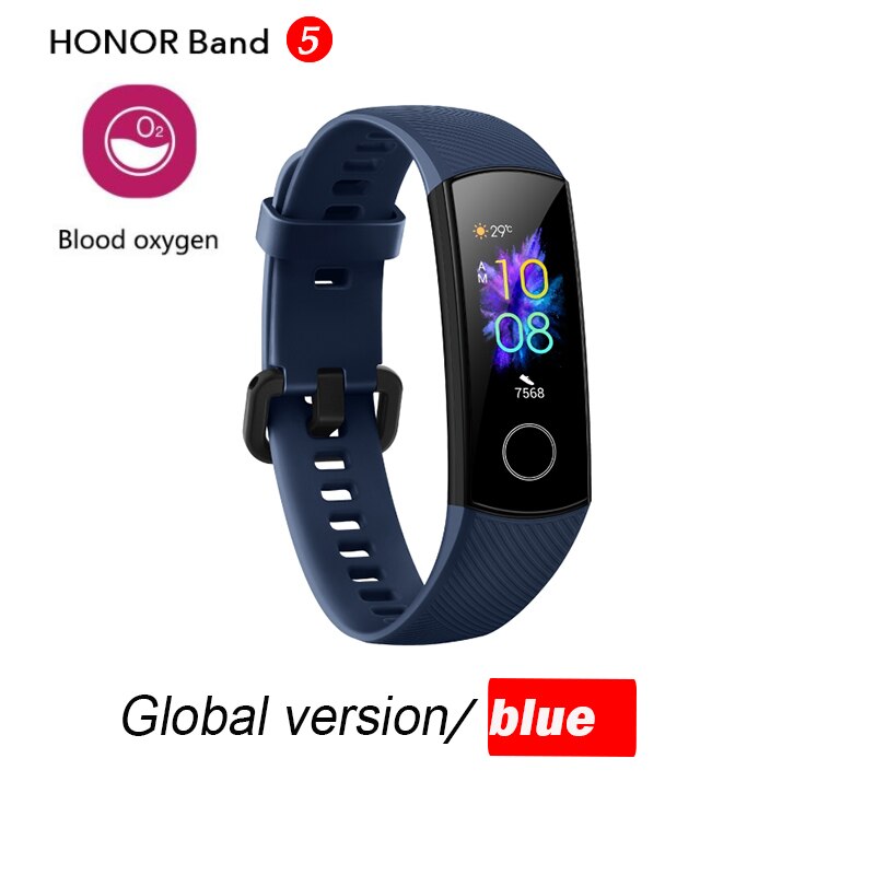 Honor band 5 wereldwijde versie smartband amoled hartslag fitness slaap zwemmen sport bloedzuurstofmeter: Alleen blauw wereldwijd