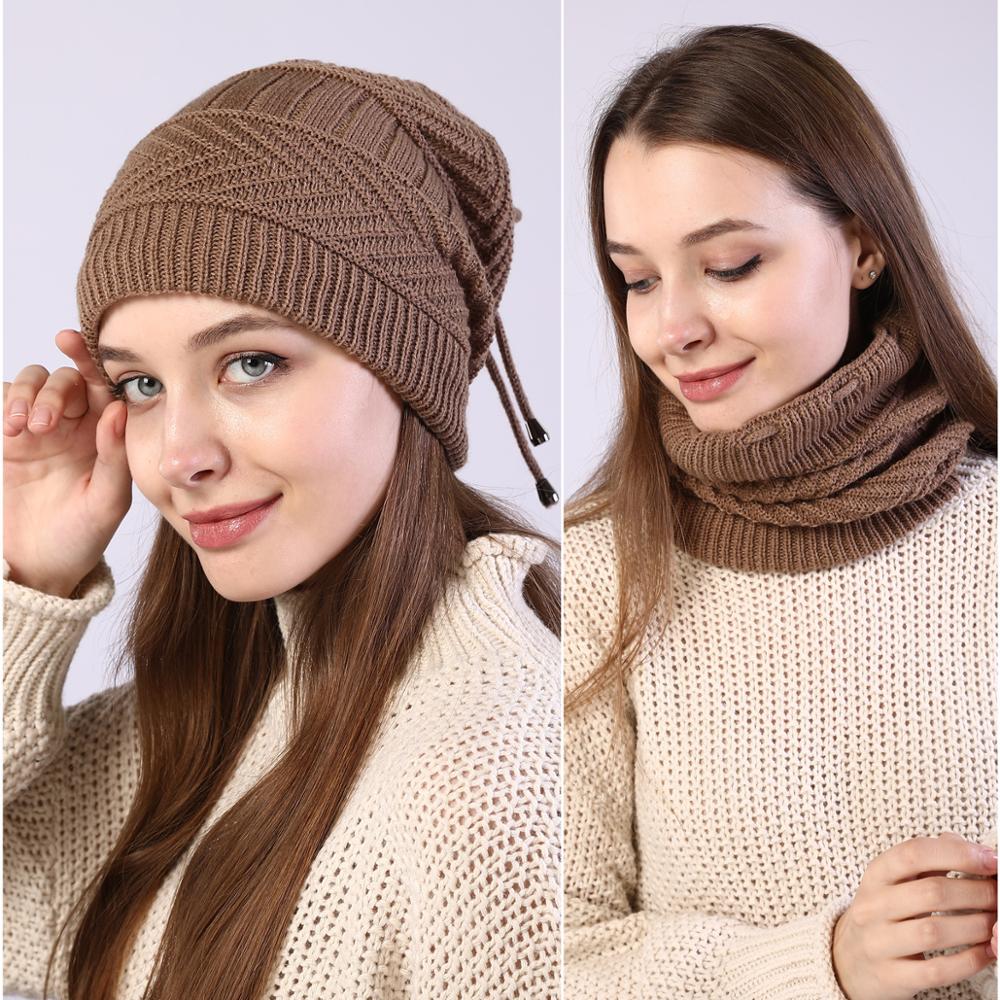 Gorro de punto elástico para mujer, bufanda de redecilla lisa, cálido, para Otoño e Invierno