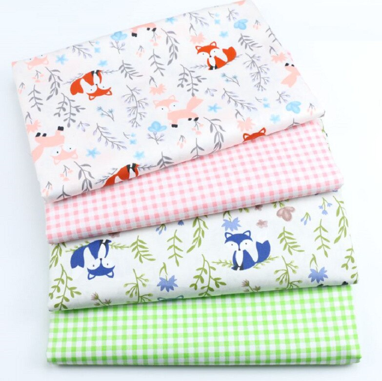 Tissu imprimé de dessin animé pur coton, ensemble de tissus de Collage faits à la main pour lit d'enfants au mètre: Fox Plaid 4 Pcs