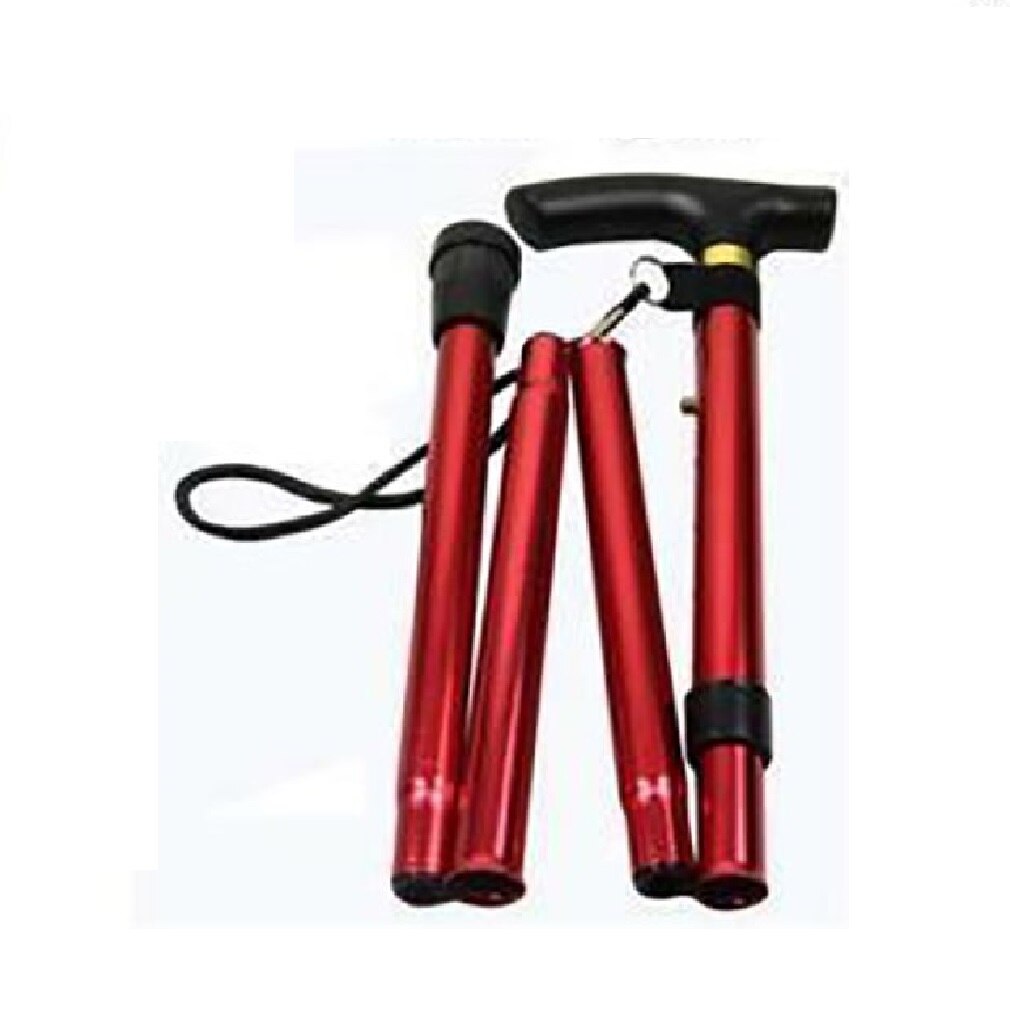 Canne d'escalade à quatre sections télescopique pliant canne Trekking canne anti-dérapant canne âgée canne de marche: Rouge